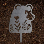 Animal Floral Metal Garden Stake | Raw Metal Patinas Over Time | Yard Art Decor Spring Summer Decorations Flower Bed Plant Stakes Marker (Bear) - Image 4