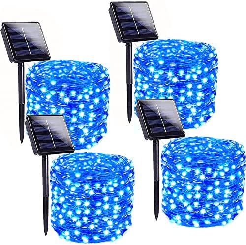 Solar String Lights Outdoor, 4 Pack Each 100 LED Solar Christmas Twinkle Lights Outside, Waterproof Copper Wire with 8 Modes Solar Fairy Lights for Garden Yard Tree Birthady Christmas Decor (Blue) by BHCLIGHT