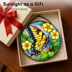 Stained Glass Window Hanging Suncatcher 11.8 in Butterfly and Yellow Flower Colorful Glass Panel Sun Catcher for Window,Bright Nature Window Hanging Decor for Home,Housewarming Gift - Image 7