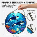 Stained Glass Window Hanging - 11.8" Orca Whale Ocean Scene Suncatcher Glass Panel, Home Decorative Hanging Ornament for Kitchen or Garden, Ideal Gift for Mother, Wife or Women - Image 3