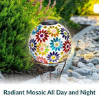 Sunnydaze 6” Rainbow Daisies Glass Mosaic Hanging Fly-Through Bird Feeder and 10” Midsummer Dahlias Solar Gazing Ball - Image 7