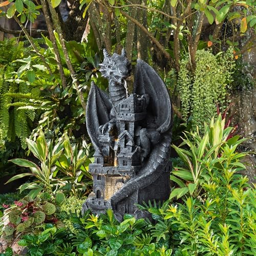 Glitzhome 4-Tiered Cascading Outdoor Water Fountain for Garden Patio Yard Mystical Gothic Dragon Water Fountains Outdoor with LED Lights & Pump, Large Floor Stand Fountain Dragon Waterfalls 36.5" H - Image 4
