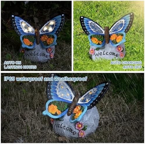 Yiosax-Garden Statue Butterfly Decor-Solar Outdoor Butterfly Light-Butterfly Figurine Decoration for Patio,Balcony,Yard,Lawn Ornament Garden Gift Women Mom - Image 4