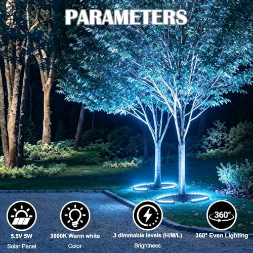 FORUP Solar Tree Lights Multicolor Changing, 360° Ring Uplight, Ground Stake, 3 Dimming, Auto On/Off, IP44 Waterproof, Solar Landscape Light, Adjustable Inner Diameter for Garden Palm Party Decor - Image 4