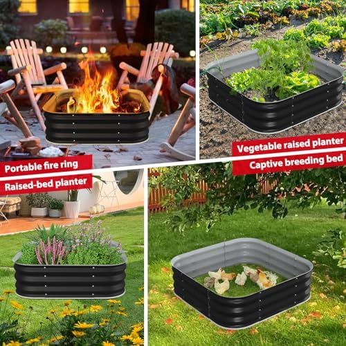 Height 11.5 Inch, Square Galvanized Steel Fire Pit for Outside, Heavy Duty Steel Fire Pit In-Ground for Backyard, Camping, Bonfire, Flower Raised Garden Bed for Garden (4X4X1 FT) - Image 5