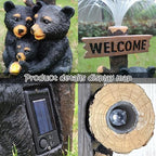 Solar Bear Garden Statues,Resin Black Bear Family Figurine with Welcome Card and 7-Color Changing Optical Fiber with Solar Lights, Lawn Decor Outdoor Statue for Patio,Balcony,Yard,Lawn - Image 5