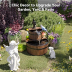Aoxun 2-Tier Outdoor Water Fountain, Wood Barrel Cascading with Electric Decorative Hand Pump, Rustic Waterfall Fountain for Garden, Backyard, Patio, Porch, Yard - Image 2