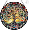 Tree of Life Suncatcher Stained Glass Window Hanging - 8″ Handmade Sun Catchers Indoor Window Catcher Suncatchers for Windows Hanging - Wall Art Home Garden Decor Panel - Birthday Gifts for Women Men by Tufeu