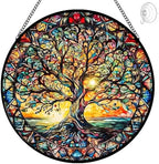 Tree of Life Suncatcher Stained Glass Window Hanging - 8″ Handmade Sun Catchers Indoor Window Catcher Suncatchers for Windows Hanging - Wall Art Home Garden Decor Panel - Birthday Gifts for Women Men by Tufeu
