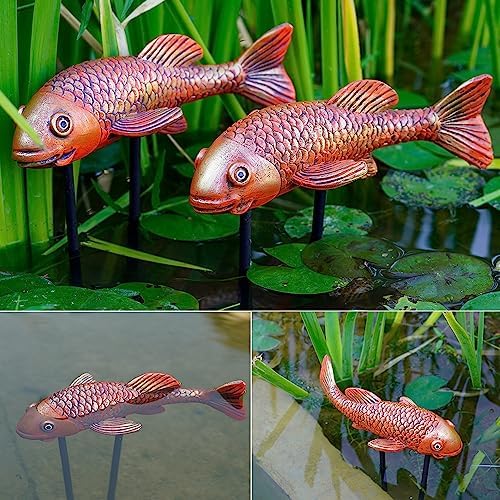Antique Ceramic Koi Fish Garden Statues - Set of 2 | Exquisite Fish Sculptures for Outdoor, Patio, Pond, and Garden Decorations (Brassy) - Image 3