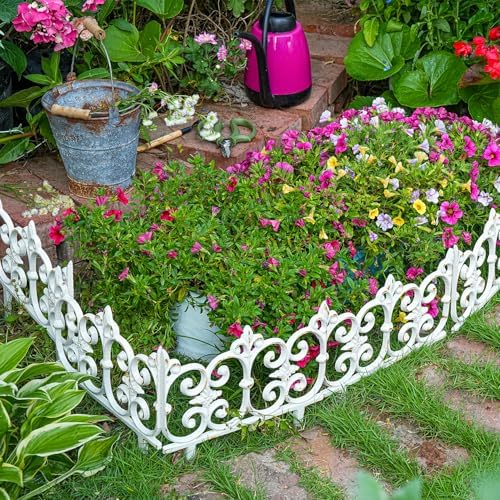 Sungmor Cast Iron Garden Edging, 10.6 Inches Tall 4 Pack Rustic White - Image 2