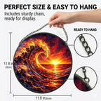 Stained Glass Window Hanging - 11.8" Fiery Ocean Wave and Sunset Suncatcher Glass Panel, Home Decorative Hanging Ornament for Kitchen or Garden, Ideal Gift for Mother, Wife or Women - Image 3