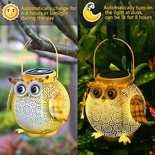 2 Pack Hanging Solar Lanterns - Garden Light Waterproof Metal Decorative Solar Lantern Lights Outdoor for Patio Yard Table Pathway with Owl Pattern - Image 4