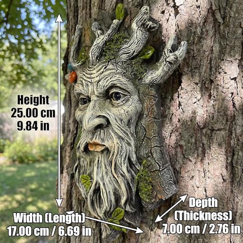 10" Whimsical Tree Face Sculpture, Garden Peeker Statue, Outdoor Trunk Tree Huggers Art, Landscape Accent Ornament, Hanging Fairy Elve Figurine for Yard Art, Trees Decor Wall Mounted Statues - Image 4