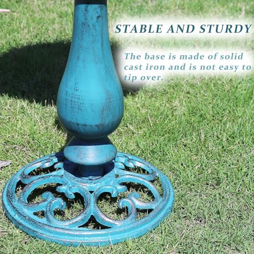 26.6" H Cast Iron Pedestal Bird Bath,Metal Birdbath for Outdoors (Blue) - Image 4