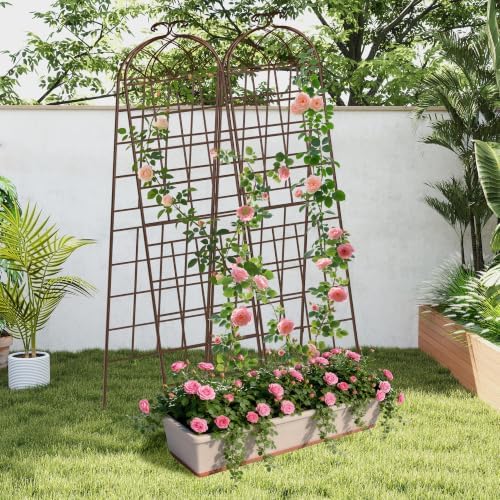 LZRS 82.7 x 80in Rustic Iron Arch Decoration Garden Trellis with Brown Metal Coating – Perfect for Supporting Climbing Plants Outdoor, Roses, Vines, Flowers, and Vegetables. - Image 6