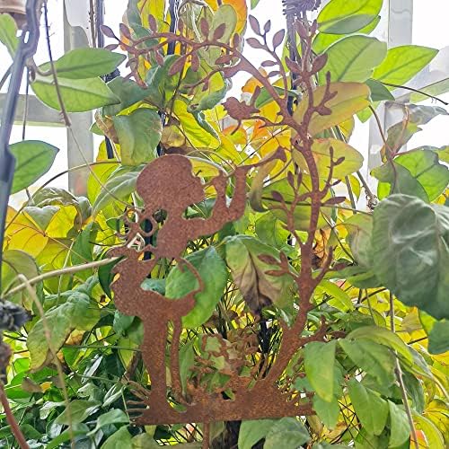 Metal Girl and Cat Decorative Garden Stakes,Rust Outdoor Garden Decor for Lawn Garden Yard Patio (Girl Playing Flute) - Image 4