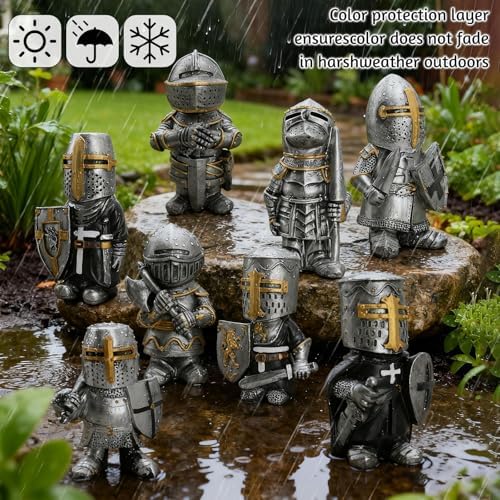 8PCS Knight Garden Gnomes Decorations Statue Medieval Guard Resin Figurines - Image 3