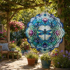 Shwing 12 Inch Dragonfly Wind Spinner Lotus Flower Hanging Decor Blue Purple Mandala Metal Ornament Outdoor Kinetic Garden Art 3D Wind Spinner for Patio Porch Backyard Decoration - Image 6