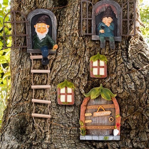 7 Pcs Fairy Garden Accessories Tree Hugger Gnome Statue Tree Faces - Image 6