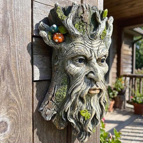 10" Whimsical Tree Face Sculpture, Garden Peeker Statue, Outdoor Trunk Tree Huggers Art, Landscape Accent Ornament, Hanging Fairy Elve Figurine for Yard Art, Trees Decor Wall Mounted Statues - Image 3