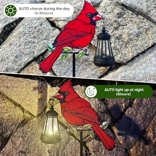 2Pack Solar Lantern Outdoor Decor Solar Cardinal Redbird Lights Metal Stake - Image 4
