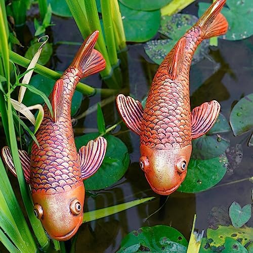 Antique Ceramic Koi Fish Garden Statues - Set of 2 | Exquisite Fish Sculptures for Outdoor, Patio, Pond, and Garden Decorations (Brassy) - Image 5