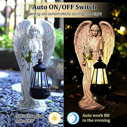 VChymm Solar Angel Outdoor Garden Decor Statues – 13.2 inches Solar Outdoor Sculptures for Outside Yard Art Patio Balcony Front Lawn Ornaments Gifts for Mom Grandma Women - Image 6