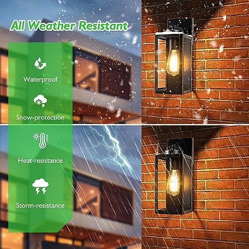 BesLowe Outdoor Wall Light, Modern Porch Sconce, Black with Gold Trim - Image 4