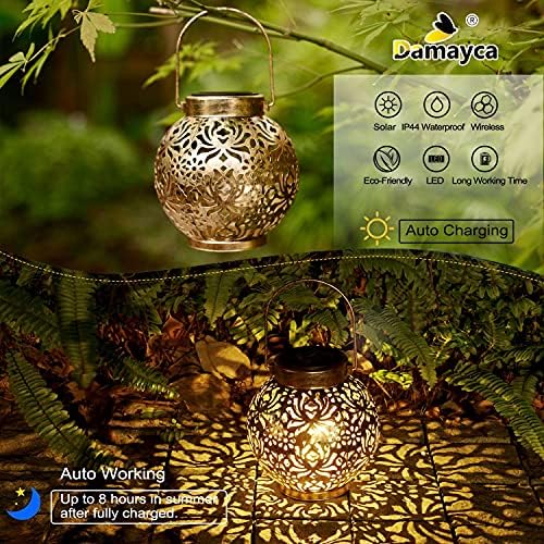Set of 2 Solar Hanging Lanterns Outdoor for Garden Patio, Bronze - Image 4