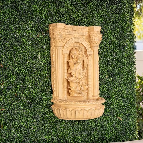 XBrand 30.3" Tall Solar Powered Outdoor Wall Fountain with Maiden Holding Pot – Classic Waterfall Design, Weather-Resistant Polyresin, Brown for Garden & Backyard Décor - Image 4