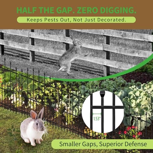 Decorative Garden Fence - 32in(H) x 14.5Ft(L) No Dig Heavy Duty Metal Rabbit Dog Fence Outdoor for Yard Rust-Proof Garden Fencing Animal Barrier Border for Patio Flower Bed (6 Panels + 7 Stakes) - Image 4