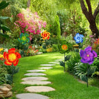 Suncalla 6 Pcs Metal Flowers Stakes Garden Decor for Outside 24 Inch Colorful 3D Hibiscus Flowers Yard Art Decor for Spring Outdoor Lawn Porch Pathway Patio Decoration - Image 6