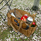 Portable Garden Camping Tool Storage Bag,Waxed Canvas Firewood Carrier Tote bag,Collapsible Sturdy Garden Basket Great for Women, Gardener, Electrician, Repairer (Khaki) - Image 6