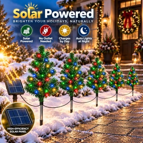 Solar Christmas Tree Pathway Lights, 5-Pack Classic LED - Image 5