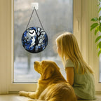 Stained Glass Window Hanging - 11.8in Spirits, Cat and Full Moon Graveyard Scene Sun Catchers Panel for Indoor Decorative Display for Mom, Wife, Lovers, Festive - Image 3