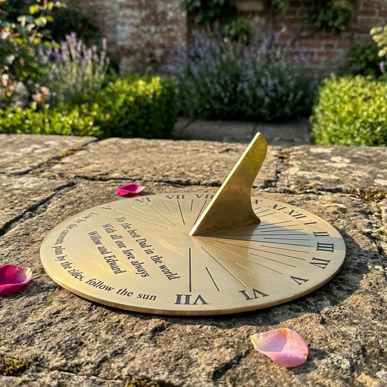 Personalised Brass Sundial, Custom Engraved Garden Sundial Clock, Wedding Gift Custom Outdoor Garden Decor (Brass, 8 INCH) - Image 2