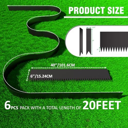20ft. 6-Pack Galvanized Steel Landscape Edging - 40" L x 6" H Lawn Edging with 6 Stakes, Hammer-in Metal Garden Border for Landscaping, Lawn & Yard (Black) - Image 2