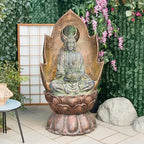 Alpine Corporation 59" Tall Outdoor Buddha Fountain with LED Lights, Elegant Water Feature for Garden, Patio, Yard & Outdoor Spaces, Realistic Stone Look, Calming Waterfall for Relaxation, Brown - Image 2