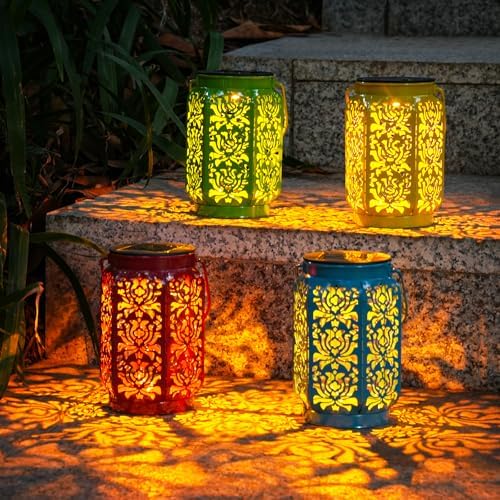 4 Pack Solar Lanterns Outdoor Waterproof Rose Solar LED Lights Garden Decor by OxyLED