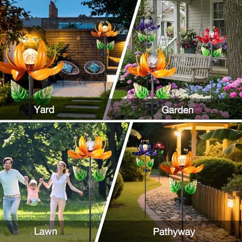 AIINY Outdoor Solar Lights Garden Decor,Wind Spinner Yard Decorations for Outside, Lotus Garden Windmill with LED Cracked Crystal Waterproof Flower Sculpture for Patio Lawn Gardening Gifts - Image 7