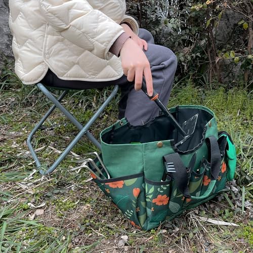 Folding Gardening Stool with Detachable Storage Tote Bag, Multifunctional Gardening Tools Set Organizer for Fishing and Camping,Portable Garden Chair Seat for Adults (Green Flower) - Image 4