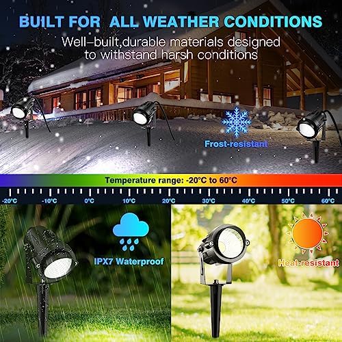 High Brightness 1000LM Outdoor Spot Lights for Yard, 3500K Warm White Spot Lights Outdoor with 4.9FT Electric Cord, 10W LED IP66 Waterproof Landscape Spotlights for Garden Tree Flag - 4 Pack - Image 4