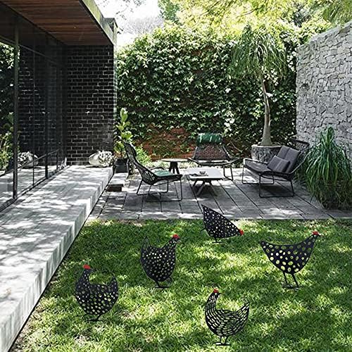 AOZITA 5 PCS 13 inch Metal Chicken Yard Art Garden Decorative Stake Hollow Out Rooster Animals Silhouette Statue Decor, Pathway, Floor, Garden, Lawn, Outdoor Decoration - Image 5