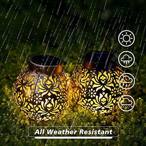 Set of 2 Solar Hanging Lanterns Outdoor for Garden Patio, Bronze - Image 7