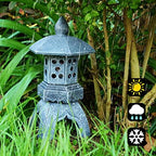 Pagoda Lantern Garden Statue with Solar Lotus Lights, Large Resin Japanese Temple Pagoda Lamp Asian Zen Outdoor Yard Decor for Landscape Patio Porch Lawn Decorations, Christmas Ornament Gift - Image 6