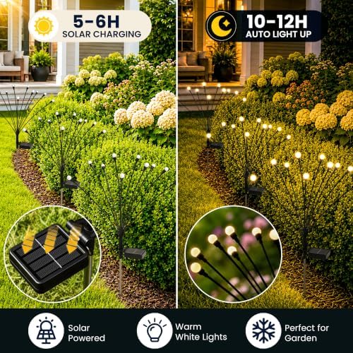PEVOROS Solar Garden Lights, 8 Pack Warm White Firefly Lights Outdoor Decor - Image 2