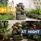 24.2" H Rock Cascading Water Fountain Outdoor&Indoor, 6-Tier Garden Naturefalls Fountains, Floor-Standing Waterfall with Lights for Patio, Backyard, Deck, Porch, Home DéCor, Stone Gray - Image 4