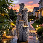 AUTODAYA 33" H Outdoor Water Fountain, 5-Tier Faux Rattan Vase Waterfall by Unknown