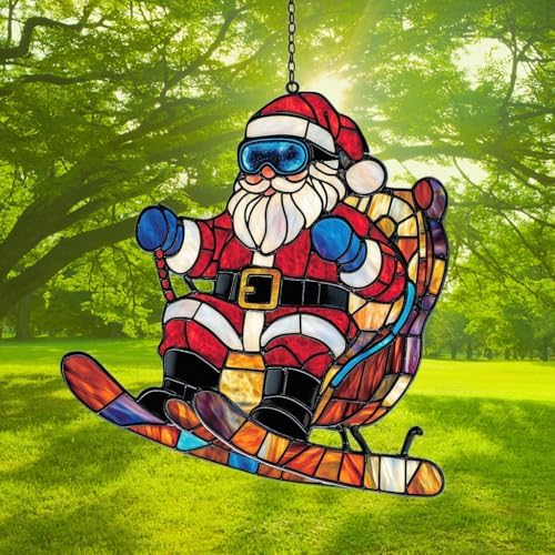 Funny Santa Claus Skiing Acrylic Suncatcher - Image 3